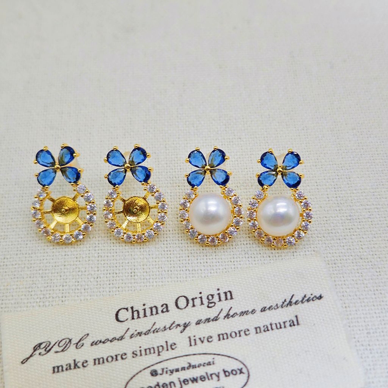 Bông tai ngọc trai DIY với đá zircon xanh hình giọt nước