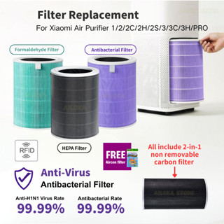  【Bộ lọc HEPA Lõi Lọc Không Khí  Xám lọc HEPA OEM For Xiaomi Mi 1   2   2S   2H   3C   3H   PRO Tím kháng khuẩn Màu xanh PM2.5  Bộ lọc màu xanh lá cây Loại bỏ Formaldehyde Lọc bụi có mùi Air Purifier Filter - Ailoka 
