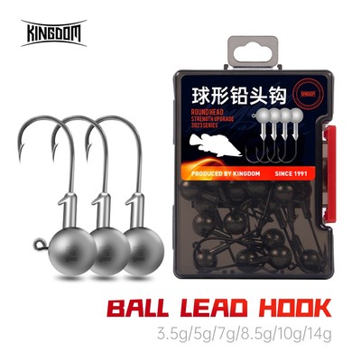 Kingdom BALL LEAD HOOK Móc Câu Cá 20 Cái / hộp 3.5g 5g 7g 8.5g 10g 14g Bóng Chì Móc Viên Đạn Jig Móc Giun Phụ Kiện Mồi Mềm Lực Kéo Siêu Mạnh Bền