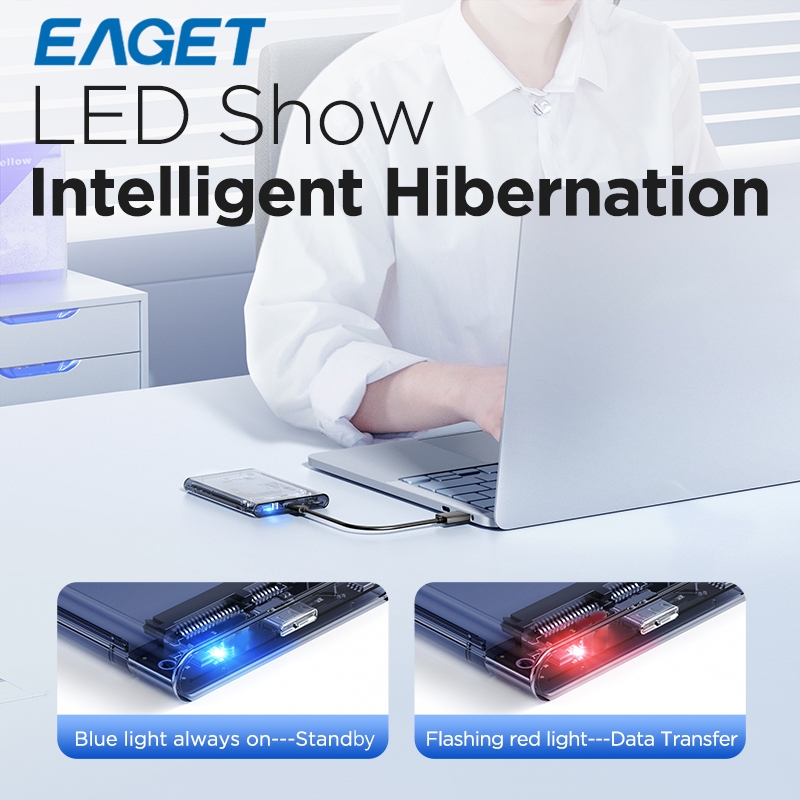 EAGET E15 2.5 inch SATA SSD & HDD Vỏ di động trong suốt có màn hình đèn thông minh (5Gbps) | BigBuy360 - bigbuy360.vn