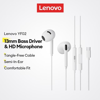 Tai nghe có dây Lenovo YF02 và tai nghe bán tai với trình điều khiển âm trầm 13mm và micrô HD cộng với cáp miễn phí rối