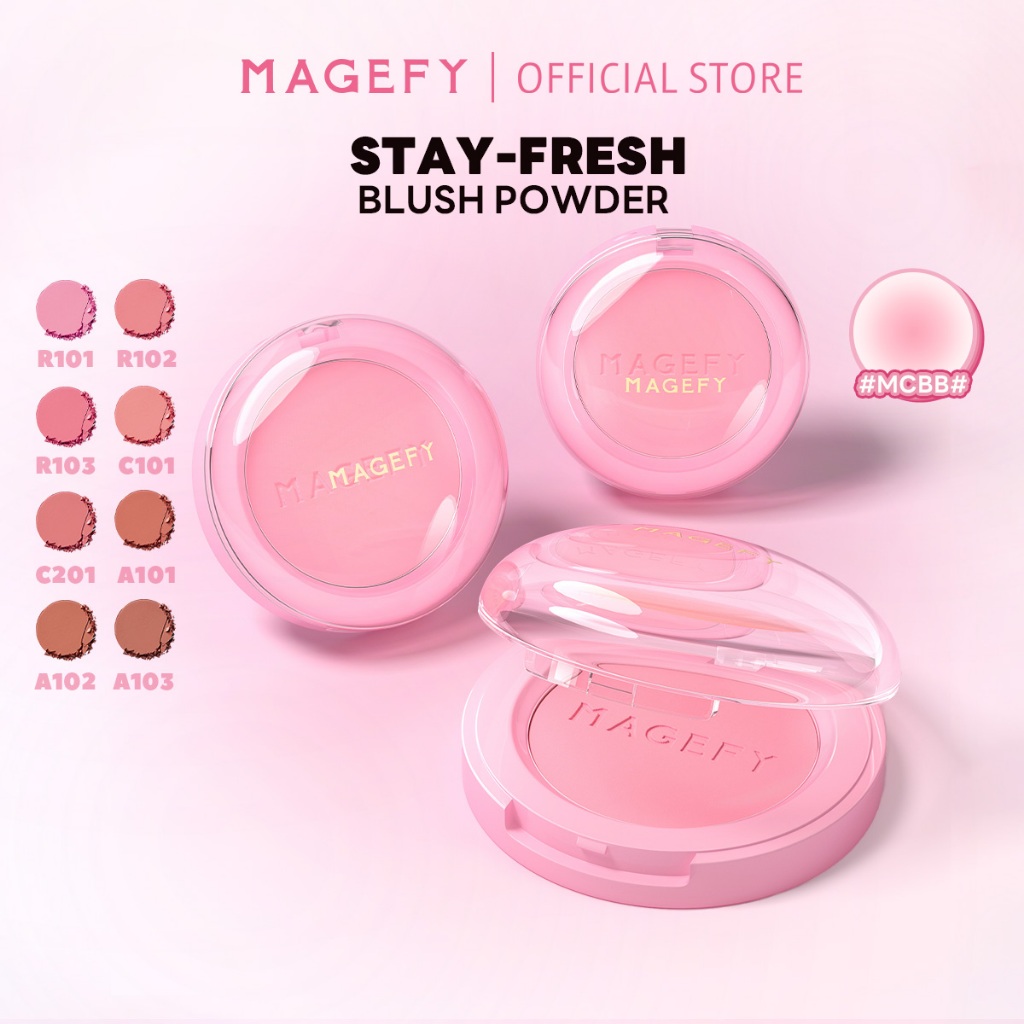  MAGEFY Bột Blush Đơn Sắc Chống Thấm Nước Lâu Dài Đĩa Đào Cam Mềm Sương Mờ Tự Nhiên Blush 