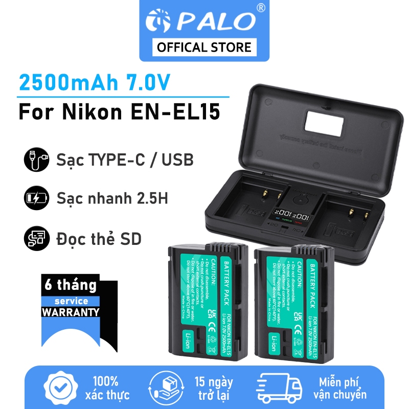 PALO Pin EN-EL15 For Nikon Bộ sạc hai khe Cho Nikon D500 D600 D610 D750 D800 D810 D810A D850 D7100