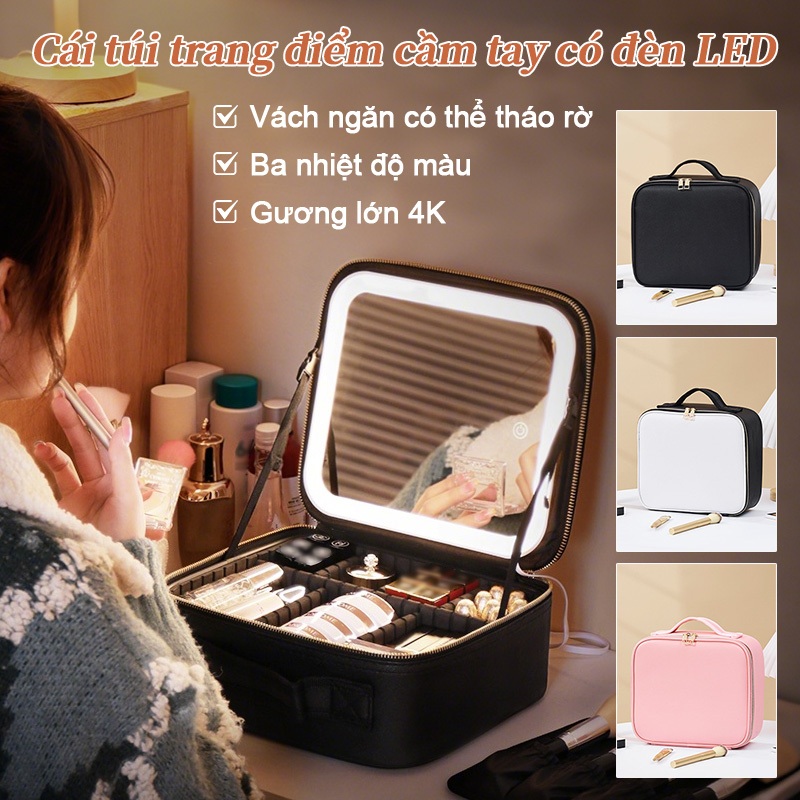 Cốp Makeup Hồng Cốp Đựng Mỹ Phẩm Hộp Đựng Đồ Makeup LED Gương Túi Đựng Đồ Makeup