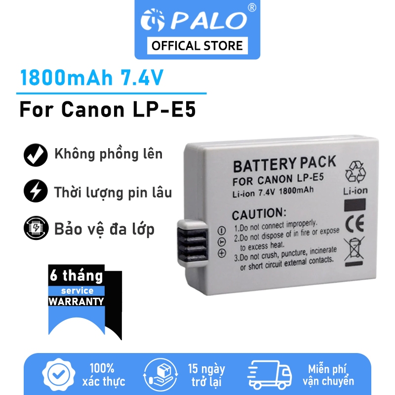 Pin máy ảnh PALO Canon LP-E5 cho các dòng Canon: 500D, 450D, 100D, KiSS X3, KiSS F, Rebel Xsi