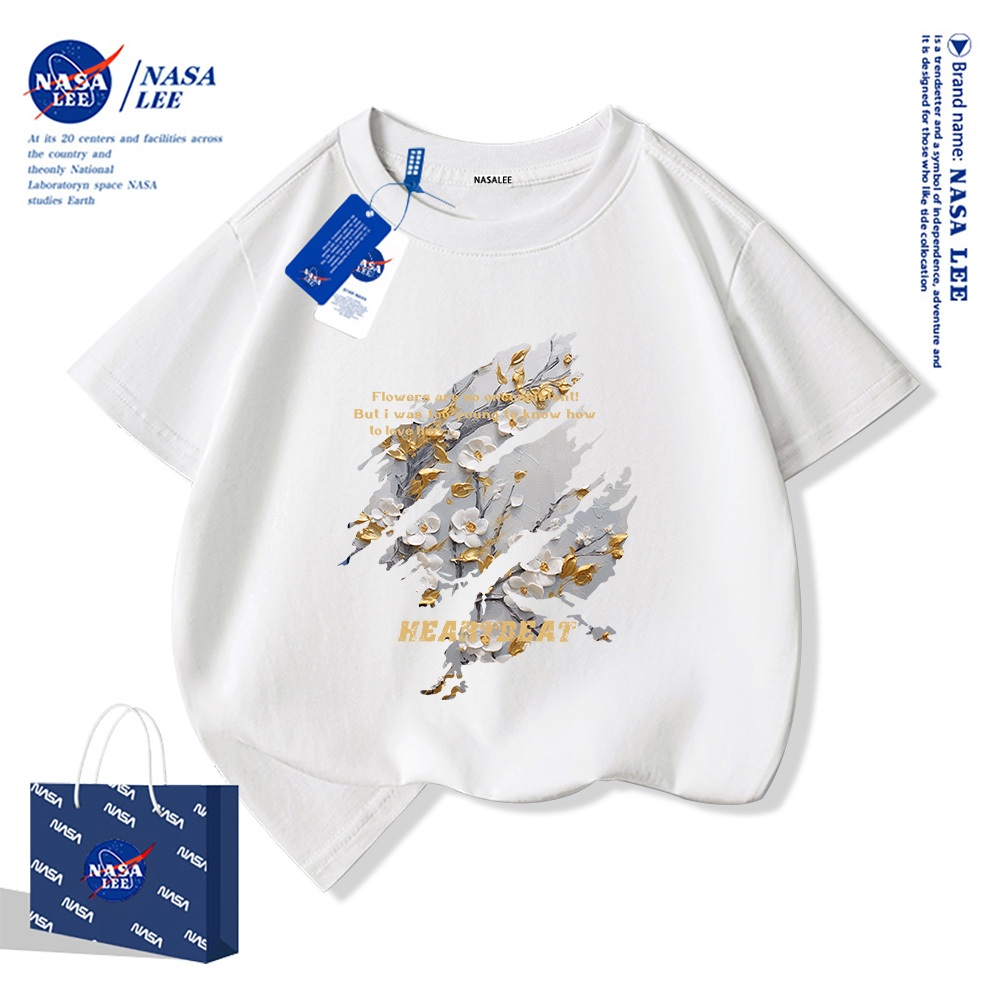NASA Pure Cotton Tay Ngắn 2025 Phong Cách Mới Trẻ Em Tay Ngắn Mềm Mại Thoải Mái Thời Trang Họa Tiết 