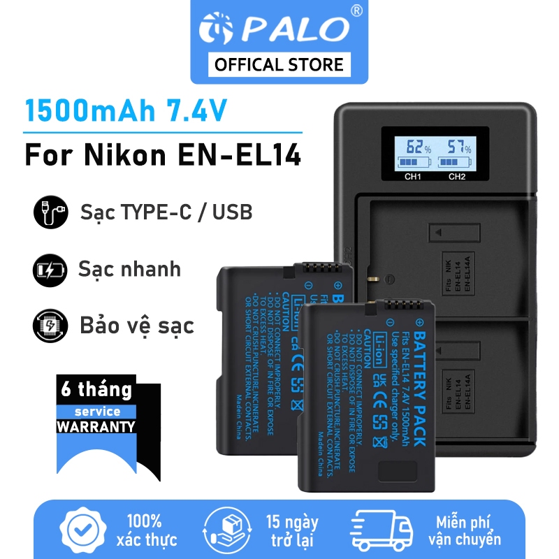 Bộ sạc pin máy ảnh PALO Nikon EN-EL14 EN-E4A Cho P7800 P7700 P7100 P7100 P700