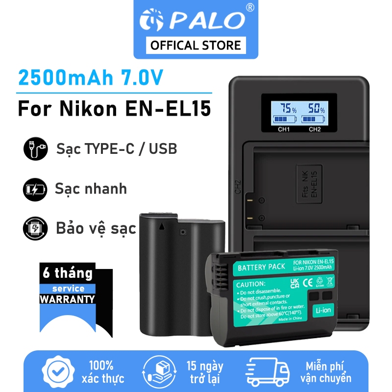 Sạc pin máy ảnh PALO Nikon EN-EL15 cho Nikon D600 D610 D600E D800 D800E