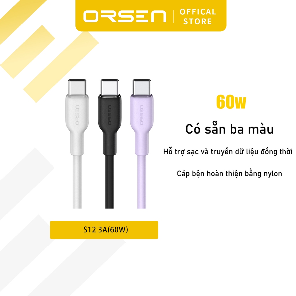 Cáp sạc nhanh Orsen S12 60W Type-C sang Type-C hỗ trợ sạc nhanh PD / QC3.0 3A