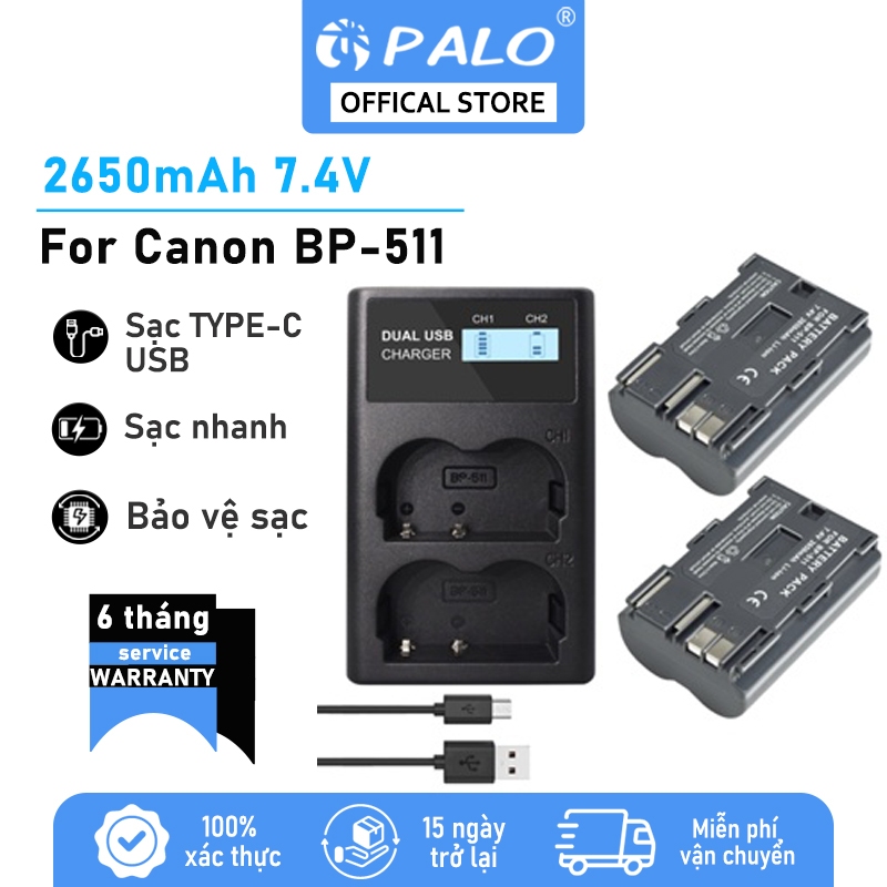 Bộ sạc pin máy ảnh PALO Canon BP511 BP-511 làm đầy kép phù hợp cho 50D 5D 30D 40d 300D 10D