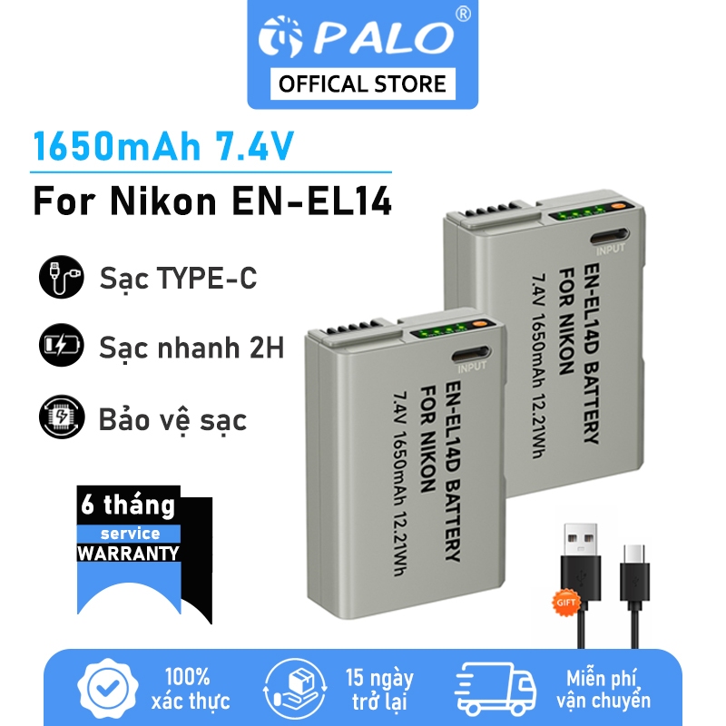 Pin máy ảnh PALO Nikon EN-EL14 cho Nikon D3100 D3200 D3300 D3400 D5100 D5200