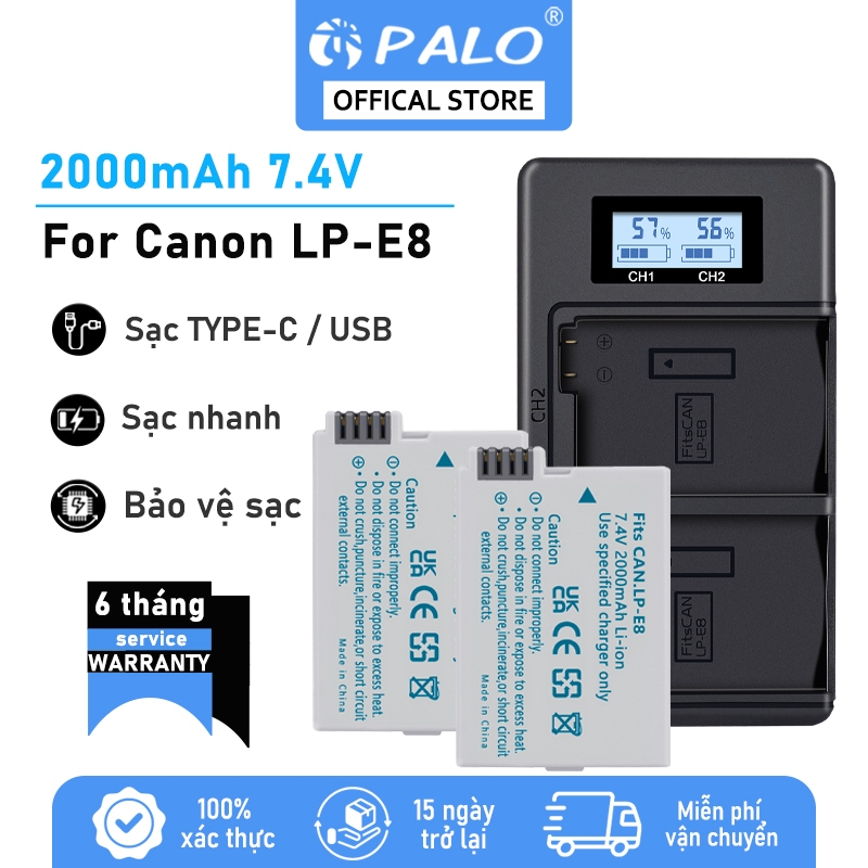 Bộ sạc pin PALO LP-E8 LPE8 Cho Canon 550D 600D 650D 700D KissX4 KissX5 Rebel T2i T3i T4i T5i