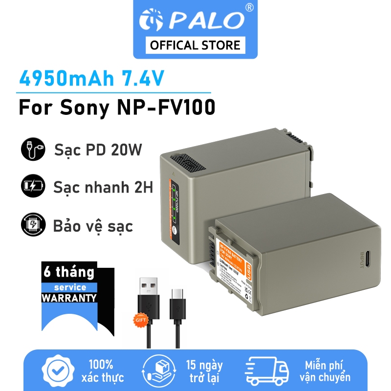 Pin máy ảnh PALO NP-FV100 Sạc Type-c thích hợp cho Sony CX300 350V 360V 610E 290