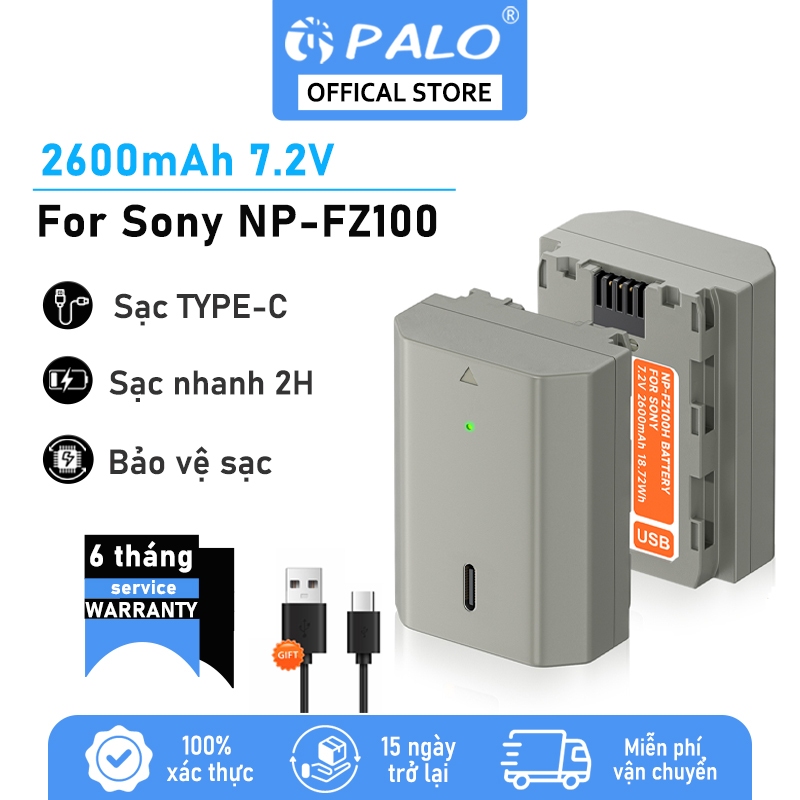 Pin máy ảnh PALO Sony NP-FZ100 Type-c sạc trực tiếp với Sony A6700 A6600 Alpha A71ll A73 A74