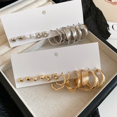 Bộ Bông Tai Đa Phong Cách DREJEW (12 Chiếc) Vàng Bạc Tông Màu Ngọc Trai Trái Tim Vòng Bông Tai Trang Sức Thời Trang Cổ Điển Cho Nữ