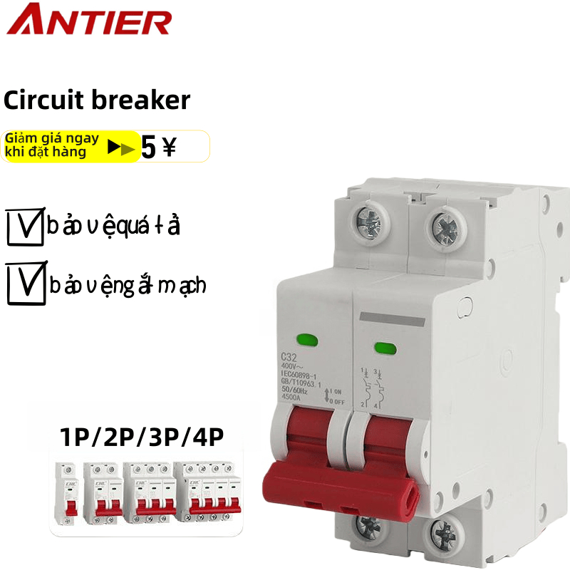 Bộ ngắt mạch gia đình 2P Air Switch Air Open 6A-63A