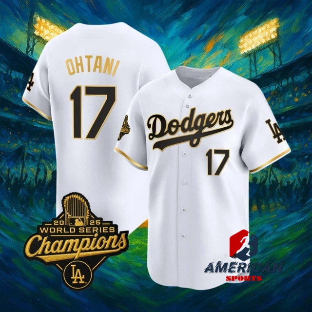 Áo bóng chày Los Angeles Dodgers màu vàng trắng có hình Shohei Ohtani