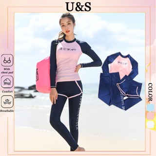 [U&S]bộ bơi nữ đồ bơi dài tay nữ quần dài 3 mảnh dành cho nữ quần lặn hàn quốc phụ nữ đồ bơi nữ kín đáo quần cao cấp sunscreen tắm phù hợp đồ bơi tay dài big size