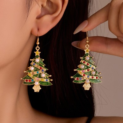 Pinkdudu Bông Tai Cây Giáng Sinh Kim Cương Giả Phù Hợp Ngày Lễ PD1016
