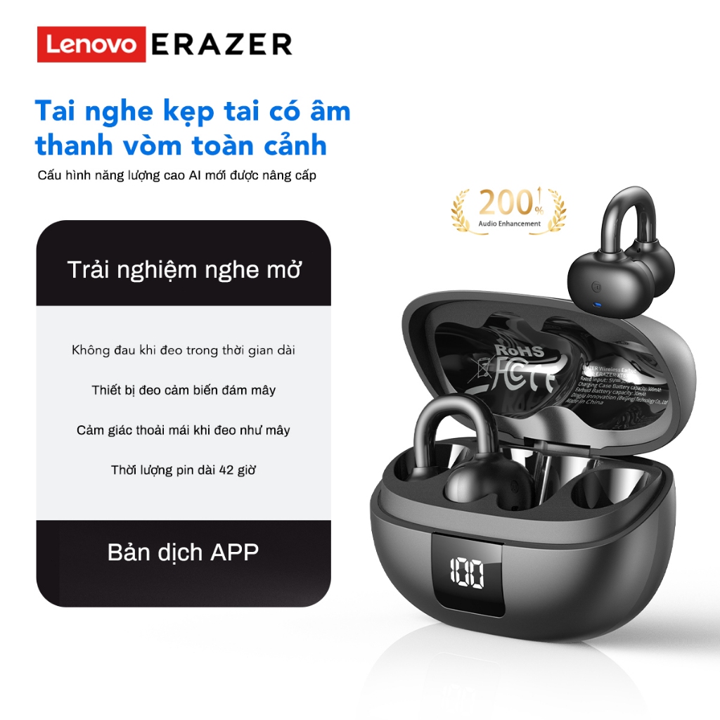 Lenovo ERAZER XT67 PRO Tai nghe kẹp tai không dây Tai nghe Bluetooth 5.4 IPX5 Tai nghe dịch thông minh AI chống nước 135 ngôn ngữ Tai nghe thể thao cuộc gọi HD có micrô | BigBuy360 - bigbuy360.vn