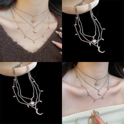 Vòng cổ mặt dây chuyền mặt trăng đính kim cương, xuất xứ từ Châu Âu và Mỹ, phong cách quý tộc Pháp, thiết kế sang trọng