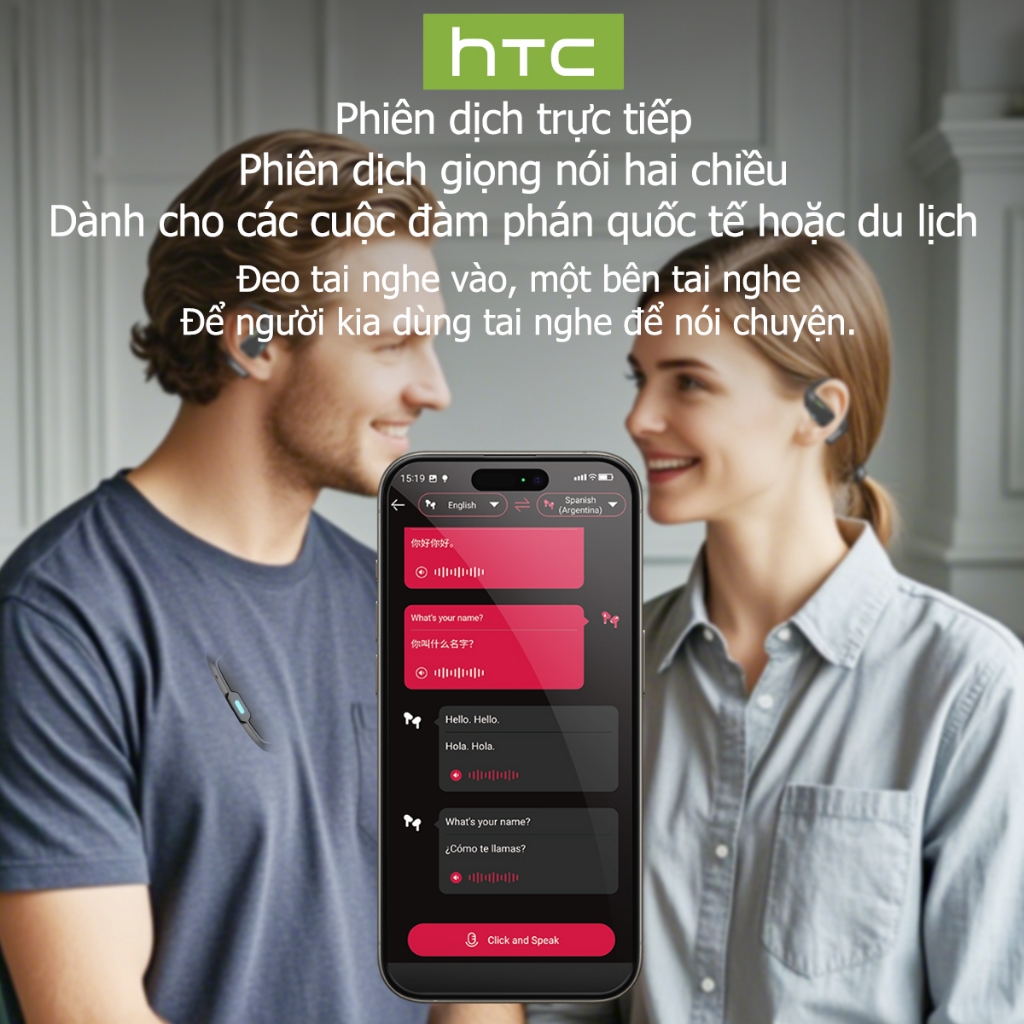 HTC NE38 Tai nghe dịch thuật Tai nghe Bluetooth 6.0 hỗ trợ dịch 134 ngôn ngữ, tai nghe không dây Bluetooth có micrô, hộp sạc trong suốt, chống nước IPX5 | BigBuy360 - bigbuy360.vn