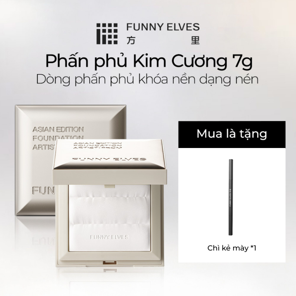  Phấn Phủ Kim Cương FunnyElves  Cho Da Dầu  – Kiềm Dầu 12H – Không Mốc – Không Xỉn Màu – Lâu Trôi – Mỏng Nhẹ Tự Nhiên | Tặng Bút Kẻ Mày. 