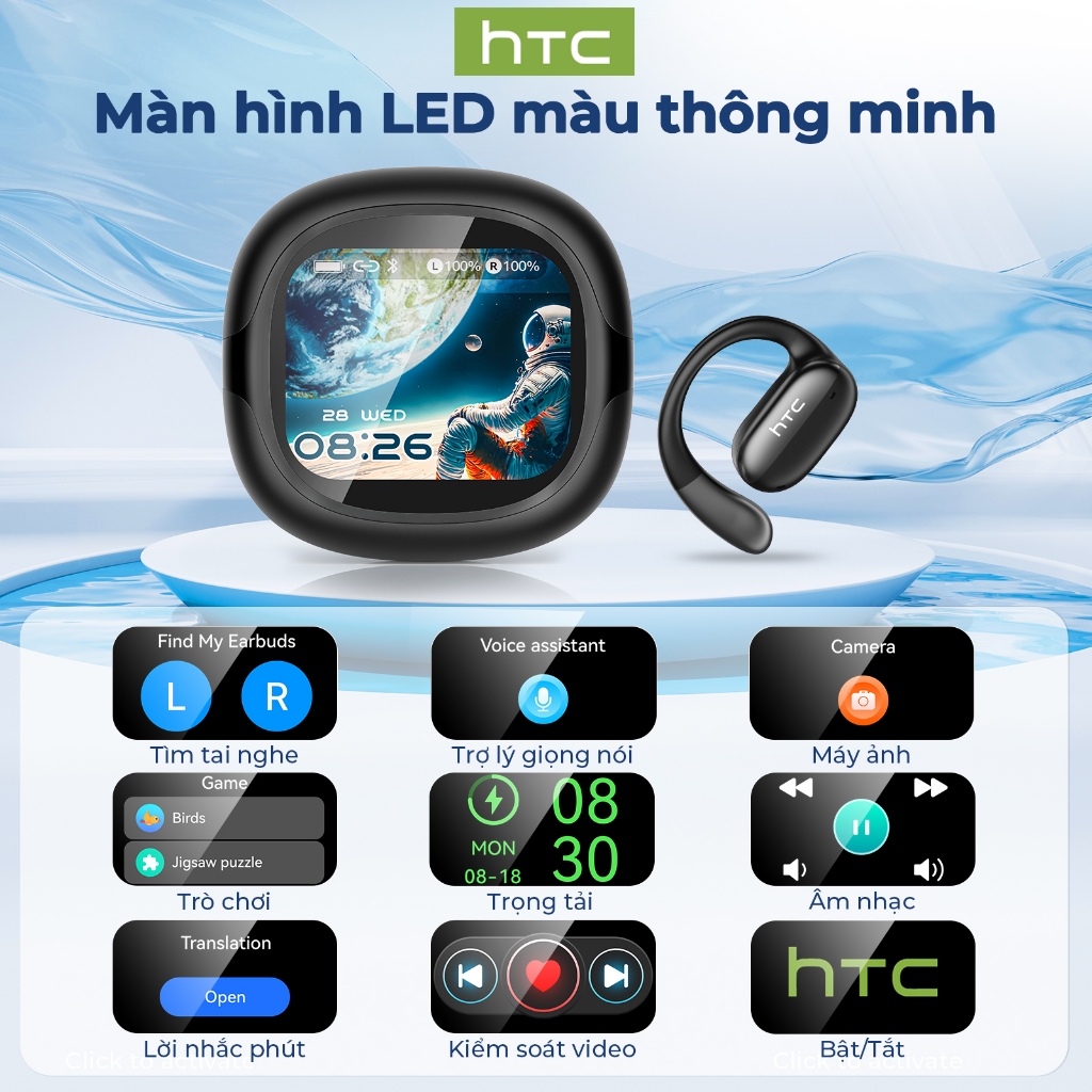 HTC NE58 Tai nghe Bluetooth Tai nghe dịch thuật AI Âm thanh Hi-Fi Chống nước IPX5 Điều khiển màn hình Micrô tích hợp | BigBuy360 - bigbuy360.vn