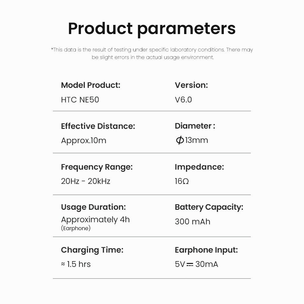 HTC NE50 Tai nghe dịch thuật AI Bluetooth 6.0 4 pin thay thế Thời lượng pin dài Điều khiển cảm ứng Cuộc gọi thoại HD Có micro | BigBuy360 - bigbuy360.vn