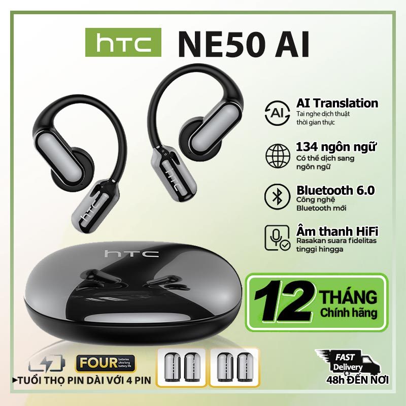 HTC NE50 Tai nghe dịch thuật AI Bluetooth 6.0 4 pin thay thế Thời lượng pin dài Điều khiển cảm ứng Cuộc gọi thoại HD Có micro | BigBuy360 - bigbuy360.vn