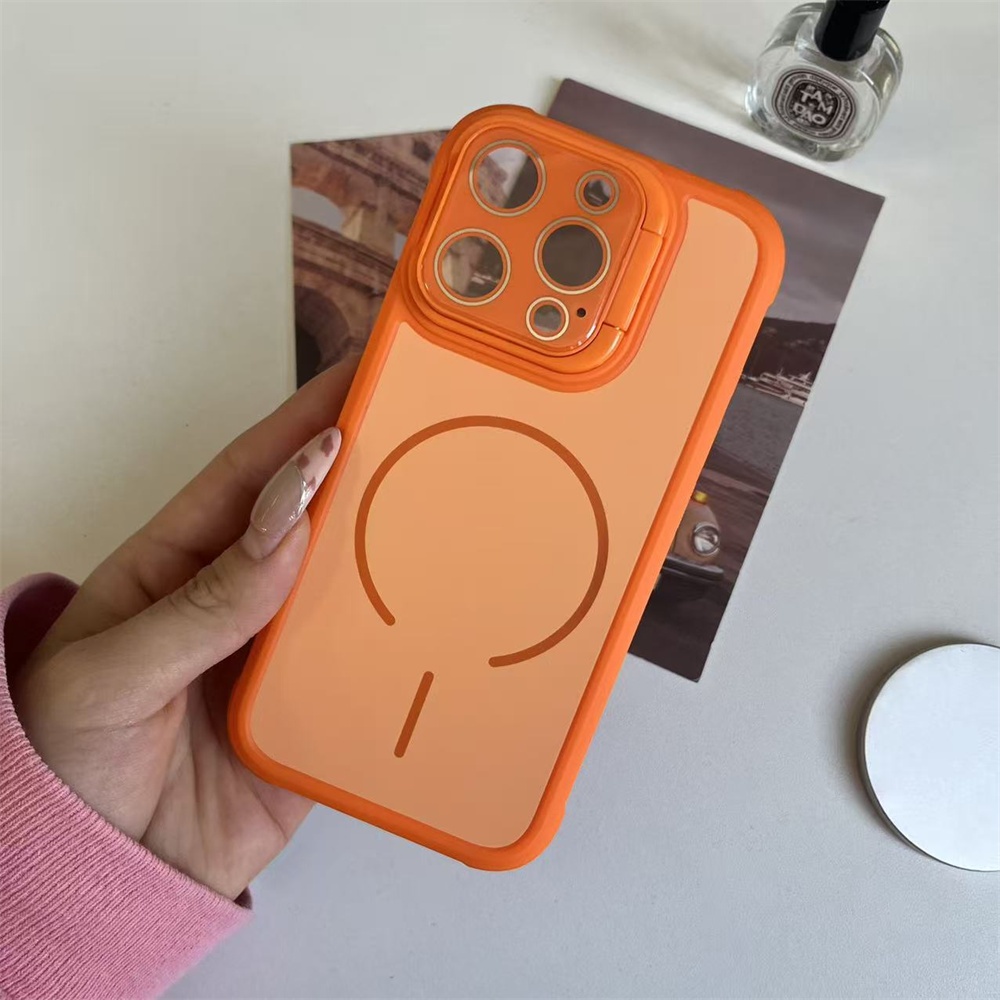 Ốp Lưng Chống Sốc Magentic Sang Trọng Cho iPhone 17 Pro Max 16 Plus i15 14 Cảm Giác Da Giá Đỡ Máy Ản