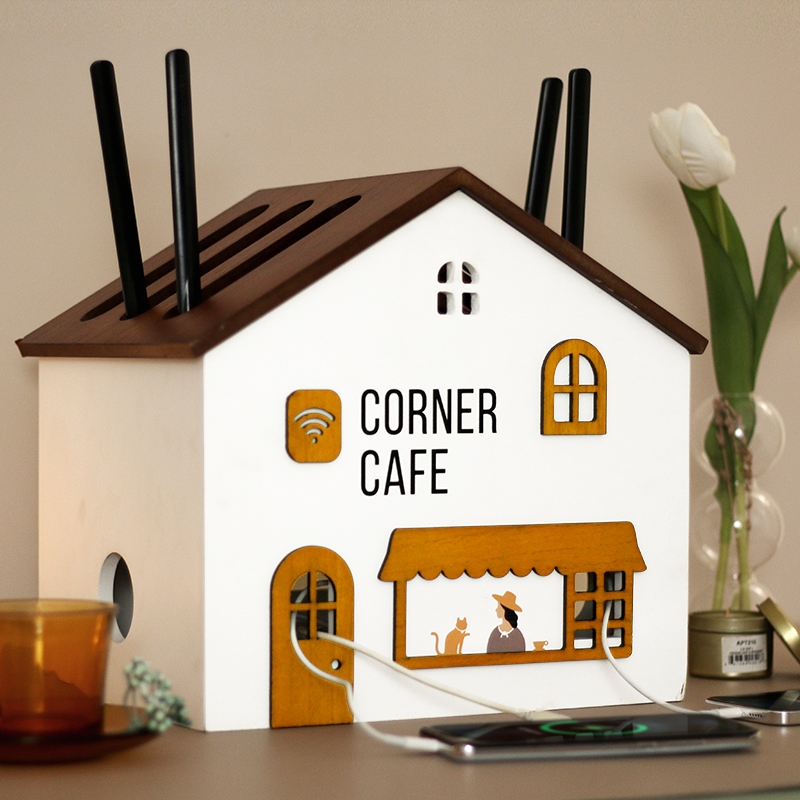 Máy Tính Để Bàn Wifi Router Hộp Bảo Quản Wifi Không Dây Đèn Mèo Cắm Dây Power Strip Hộp Sắp Xếp Set-
