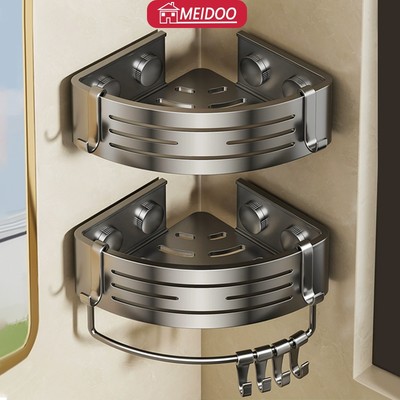 MEIDOO Kệ treo nhà tắm, kệ đựng đồ đa năng, Không khoan lỗ giá treo góc, giá đựng cốc hút chống gỉ