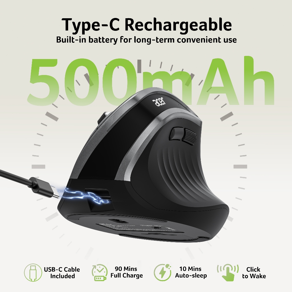 Acer Chuột dọc không dây Chuột máy tính dọc cho văn phòng Chuột Ergo có thể sạc lại Đầu thu USB 2.4GHz 800 / 1200 / 1600 DPI 6 nút cho máy tính xách tay PC và máy tính để bàn M05 | BigBuy360 - bigbuy360.vn