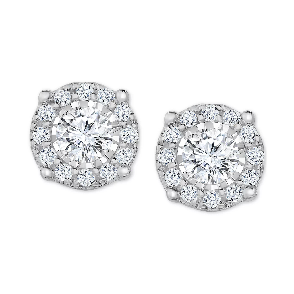 Bông tai Moissanite Halo mạ vàng trắng S925