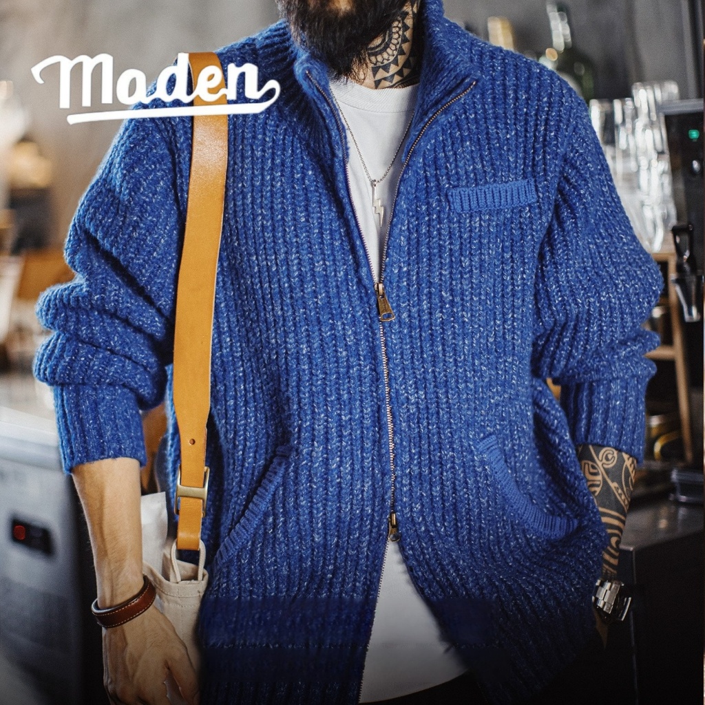 MADEN Cardigan Áo Len Dày Nam, Cổ Cao, Phù Hợp Mùa Đông