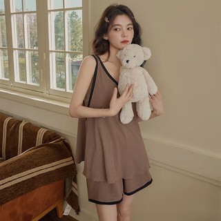  Đồ ngủ nữ chất liệu satin lạnh mùa hè - Áo tank top & quần short có đệm ngực thoải mái cho học sinh sinh viên. 