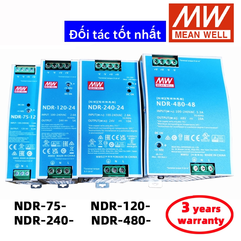 Mean WELL NDR-75 NDR-120 NDR-240 NDR-480 EDR-75 EDR-120 EDR-150 DC12V DC24V DC48V Nguồn chuyển mạch 