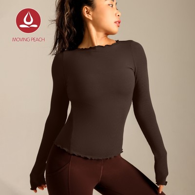 MOVING PEACH Nữ Thể Thao Dài Tay Gân Modal Vải Slim Fit Yoga Top Pilates Phòng Tập Gym Khiêu Vũ Mặc Hàng Ngày CSB