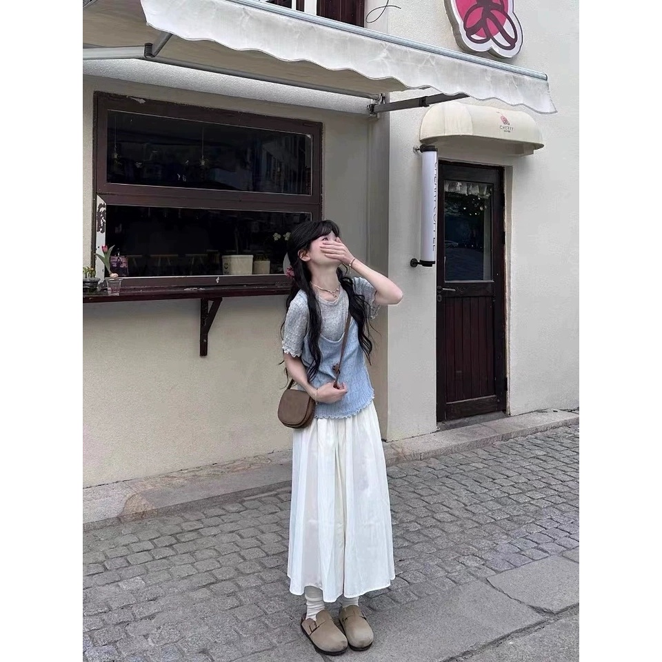 Giả Hai Mảnh Treo Tay Ngắn Nữ Mùa Hè Phong Cách Hàn Quốc Màu Sắc Tương Phản Tai Gỗ Mỏng Cổ Tròn Top UG46 Umode | BigBuy360 - bigbuy360.vn