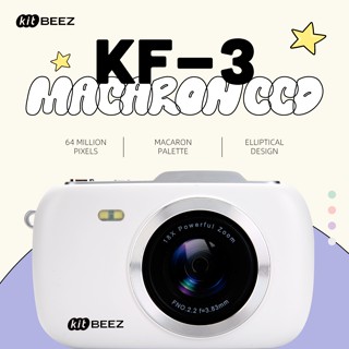 Camera CCD màu Macaron KiTBEEZ KF-3 Camera kỹ thuật số 64MP Video 4K Zoom 18x với bộ lọc Flash 4 màu tích hợp, Nhãn dán & vòng tay miễn phí