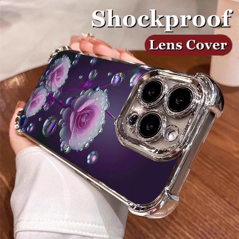 Vỏ pha lê hoa tím cho IPhone 17 16 11 14 13 12 15 Pro Max 7Plus 8Plus SE 2020 X Xs Max Vỏ điện thoại