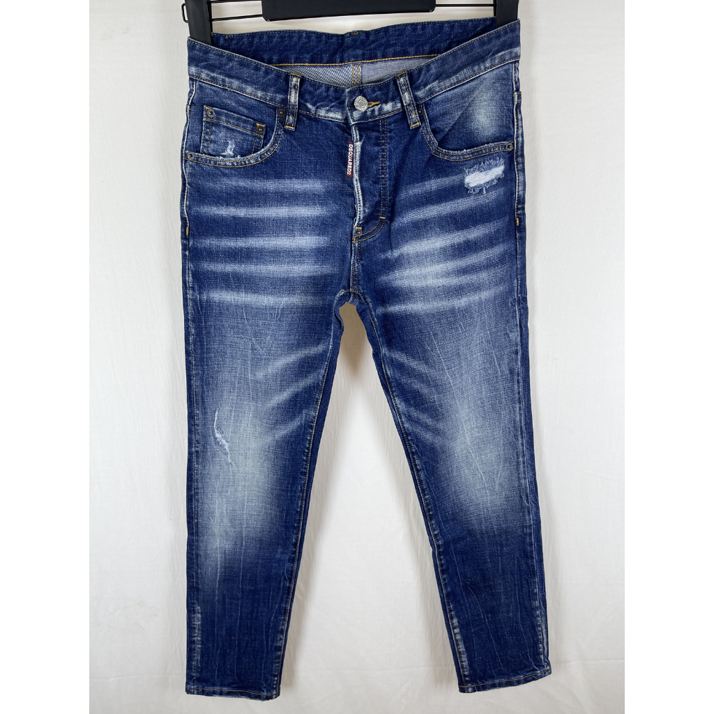 Quần Jean Nam DSQUARED2 Mới, Rửa Xanh, Dây Kéo In Họa Tiết Graffiti