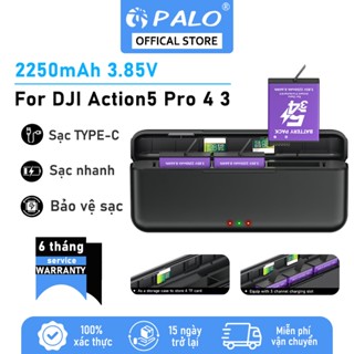 PALO Pin máy ảnh For DJI Osmo Action 5Pro 4 3 dung lượng 2250mAh và Bộ sạc ba khe sạc nhanh