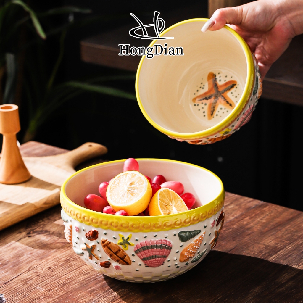HongDian Tô sứ lớn chạm nổi vỏ sò sao biển phong cách Địa Trung Hải gốm sứ ceramic porcelain large b