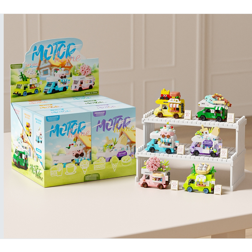 Khối xây dựng hoạt hình xe đẩy thực phẩm mô hình đường phố khối xây dựng đồ chơi quà tặng