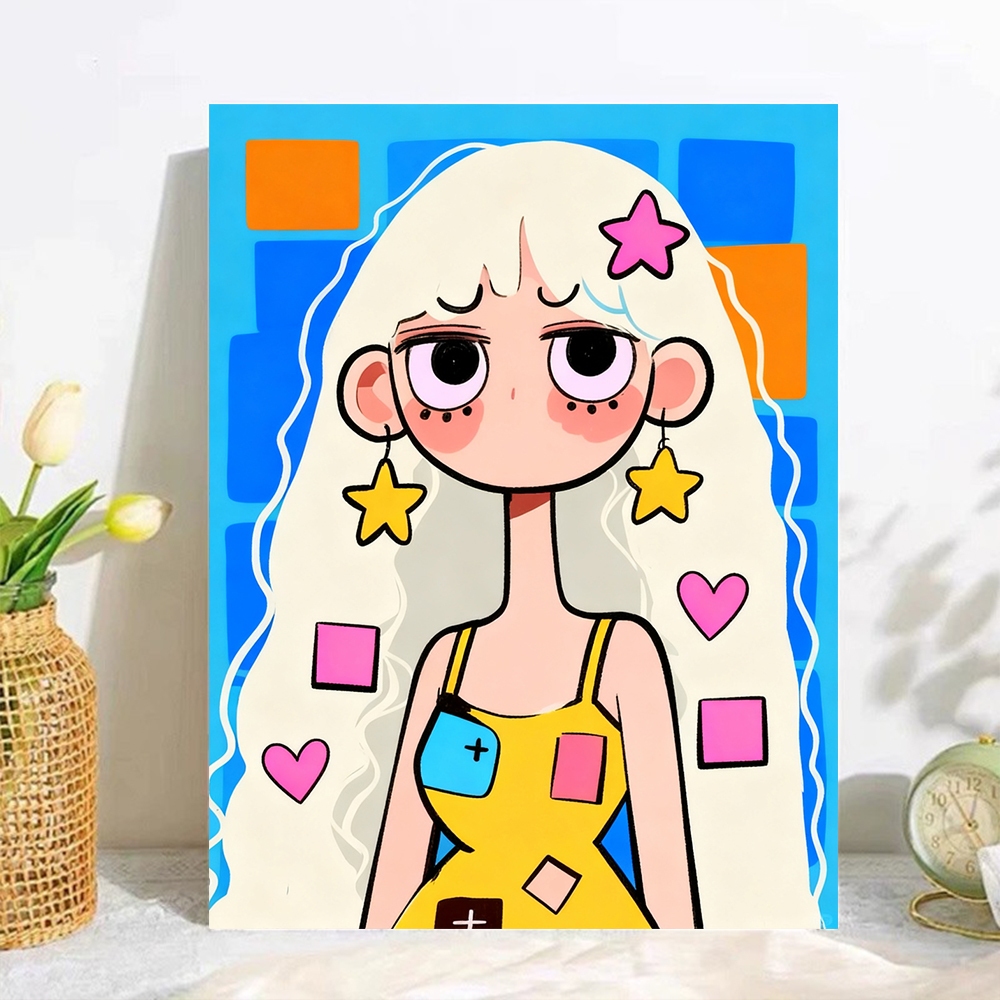 ACANDYL Quirky Pop Art Girl Paint by Number Kit 30 * 40cm Đóng khung | DIY Craft Color by Number Gif