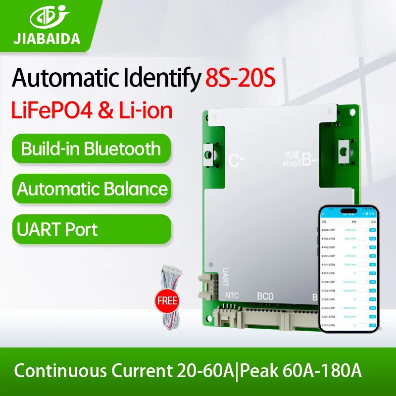 JBD BMS Smart BMS LiFePO4 8S 24V 16S 48V 40A 50A 60A NCM Li-ion 10S 12S 13S 20S Tích hợp BT Cân bằng