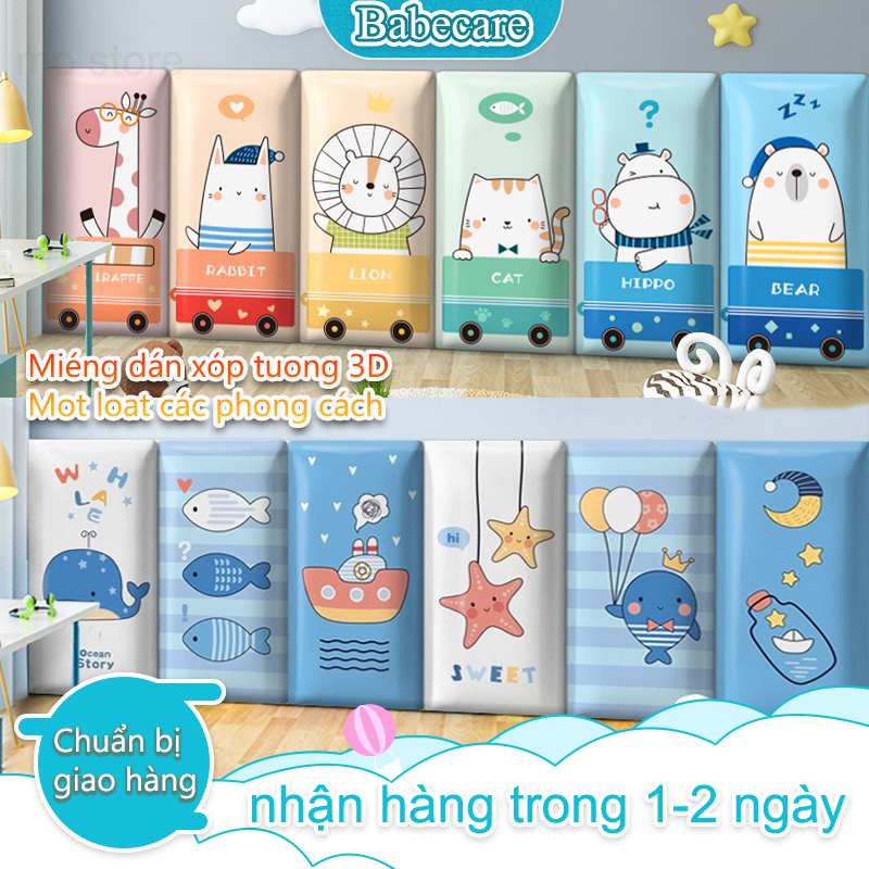 (6Pcs 180*60cm)Miếng dán tường 3D bảo vệ trang trí phòng ngủ cho bé tiện dụng Xốp Dán Tường Hoạt 3D 