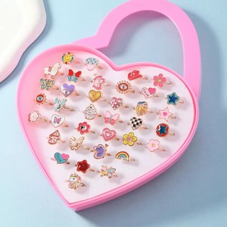 Set 12/36 Nhẫn Nhựa Họa Tiết Hoạt Hình Dễ Thương Cho Bé Gái